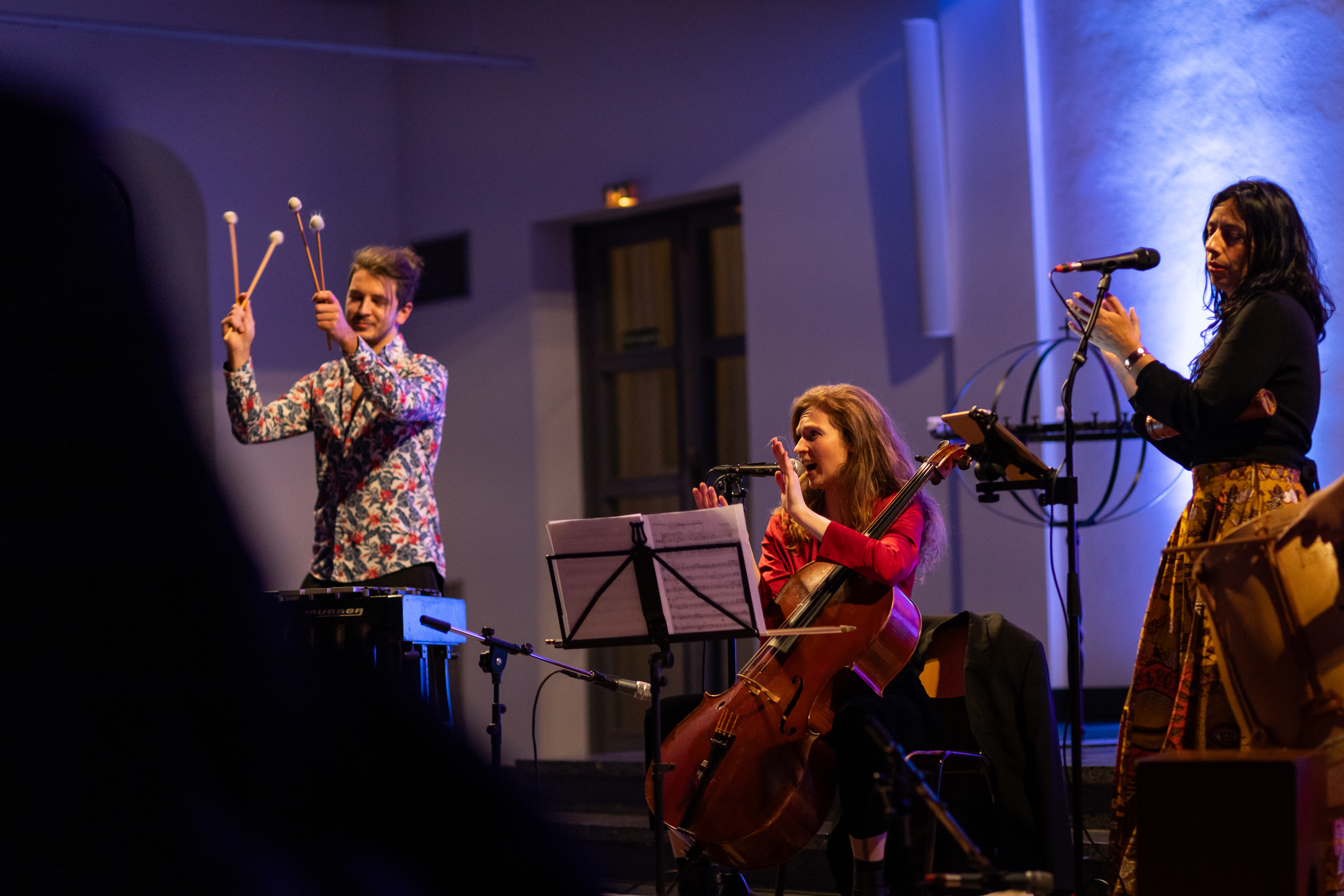 Vibraphonist, Cellistin und Sängerin auf der Bühne (öffnet Vergrößerung des Bildes)