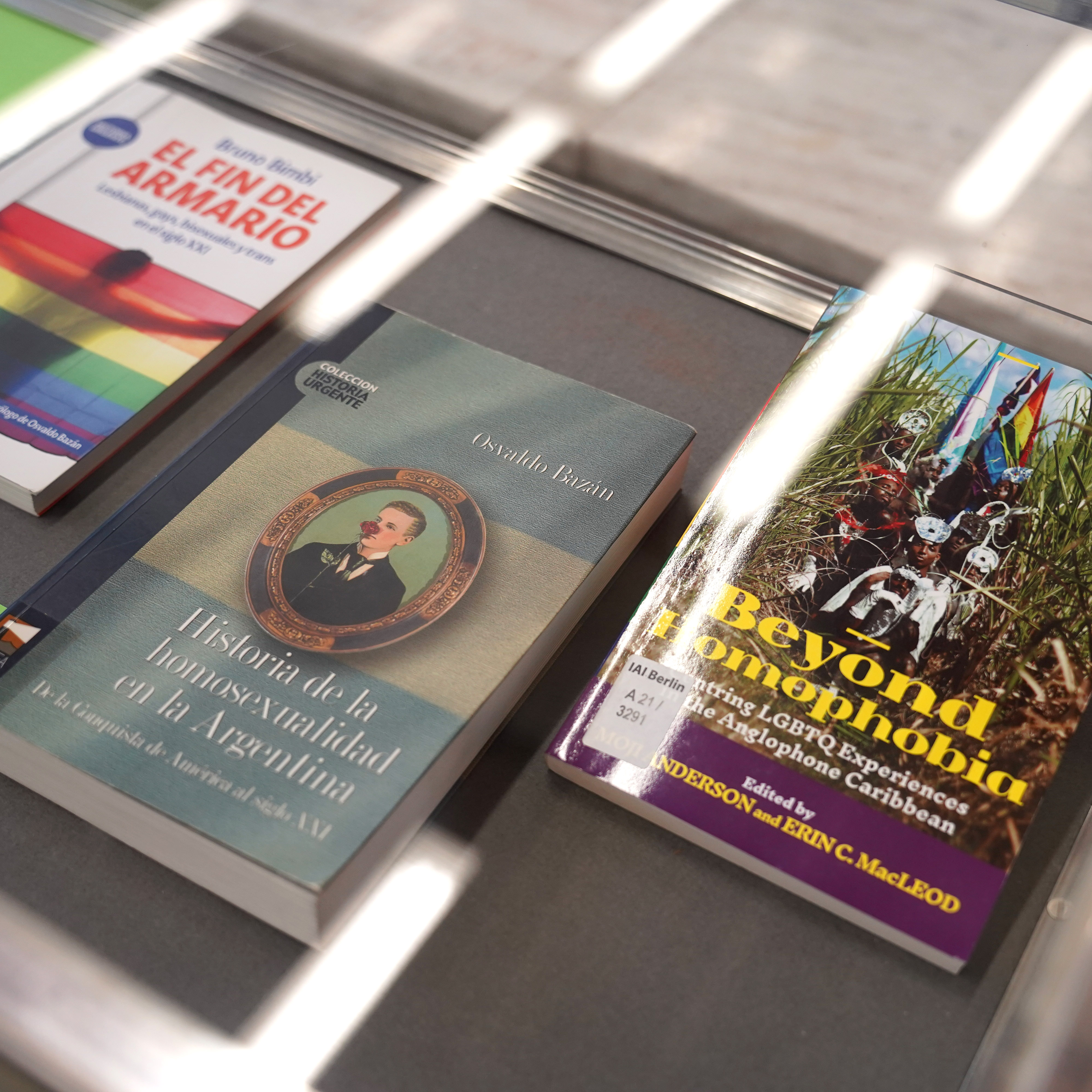 A view inside a display case filled with books (opens enlarged image)