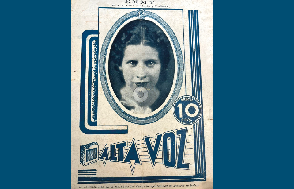 Portada de una revista musical con el retrato en blanco y negro de una mujer