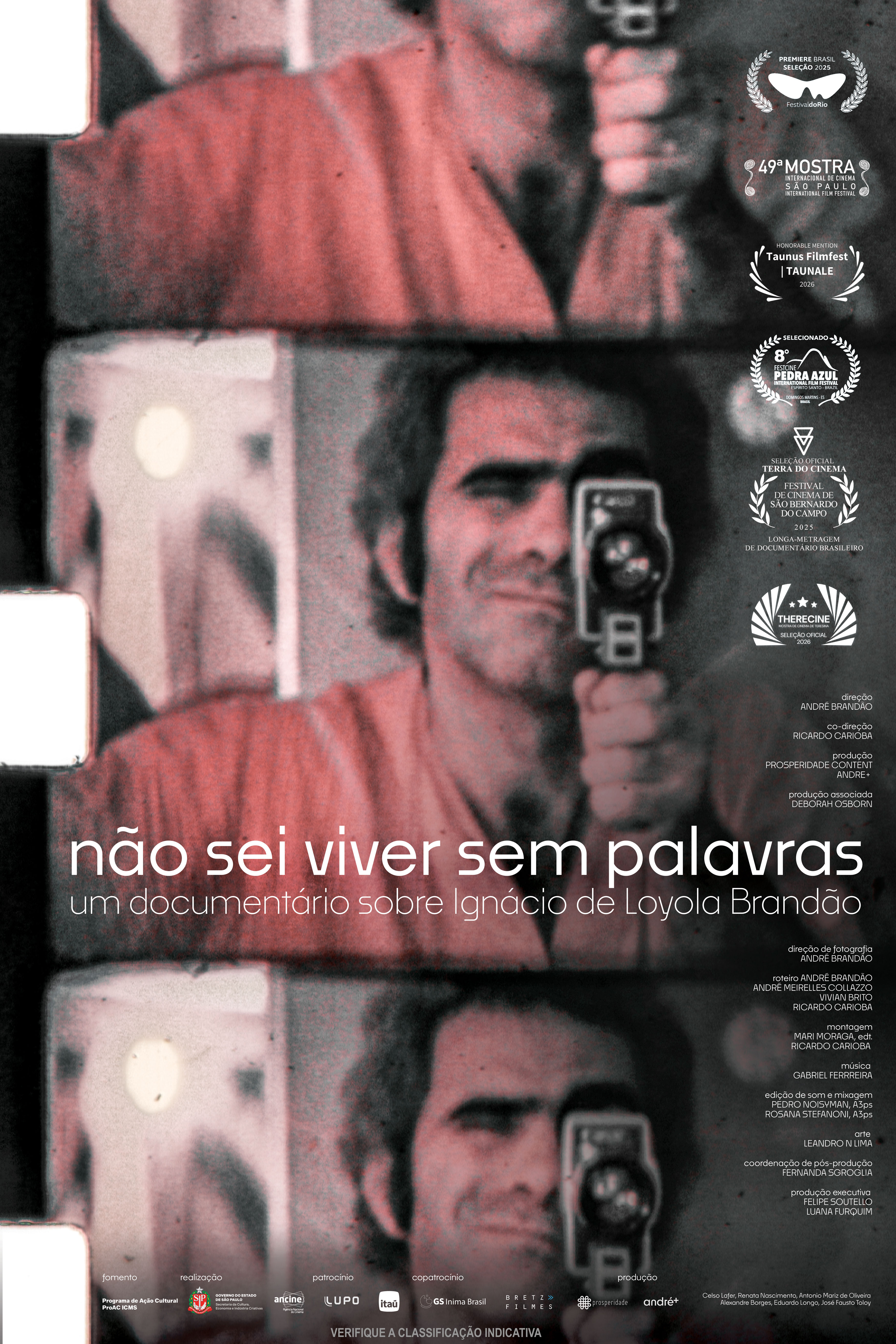 Filmplakat mit Loyola Brandão, der seine Kamera in die Kamera hält (öffnet Vergrößerung des Bildes)