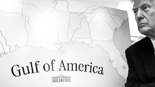 Donald Trump with a map of the ‘Gulf of America’