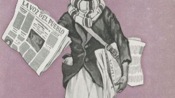 Dibujo histórico de un repartidor de periódicos