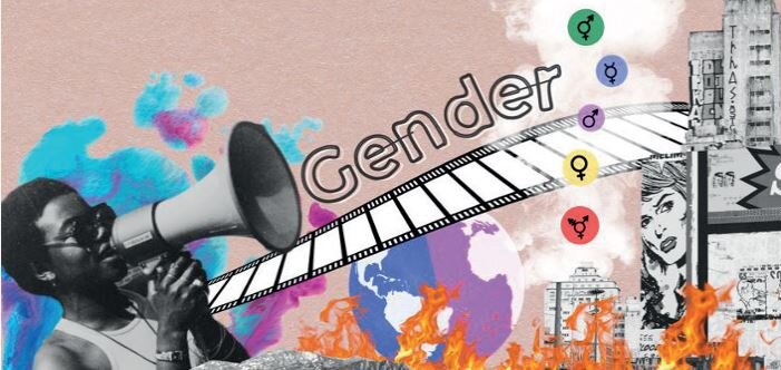 Colagem artística com uma mulher afro-latino-americana no megafone