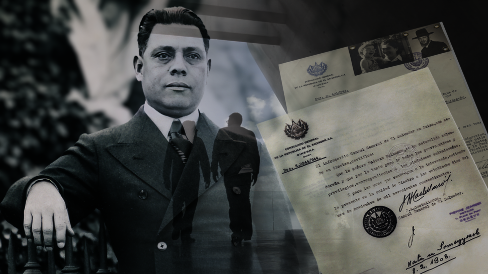 Collage de fotografía de Arturo Castellanos y documento de visado (abre una ampliación de la imagen)