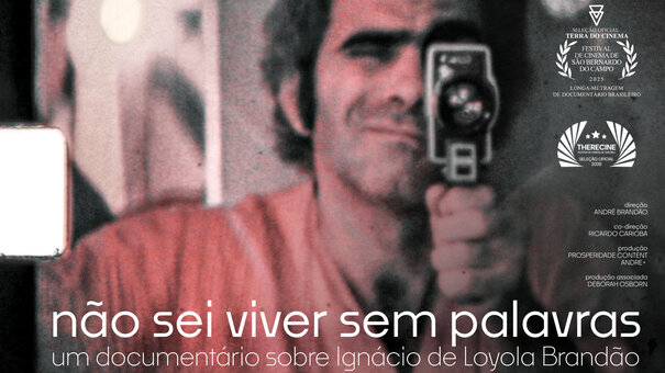 Filmplakat mit Loyola Brandão, der seine Kamera in die Kamera hält